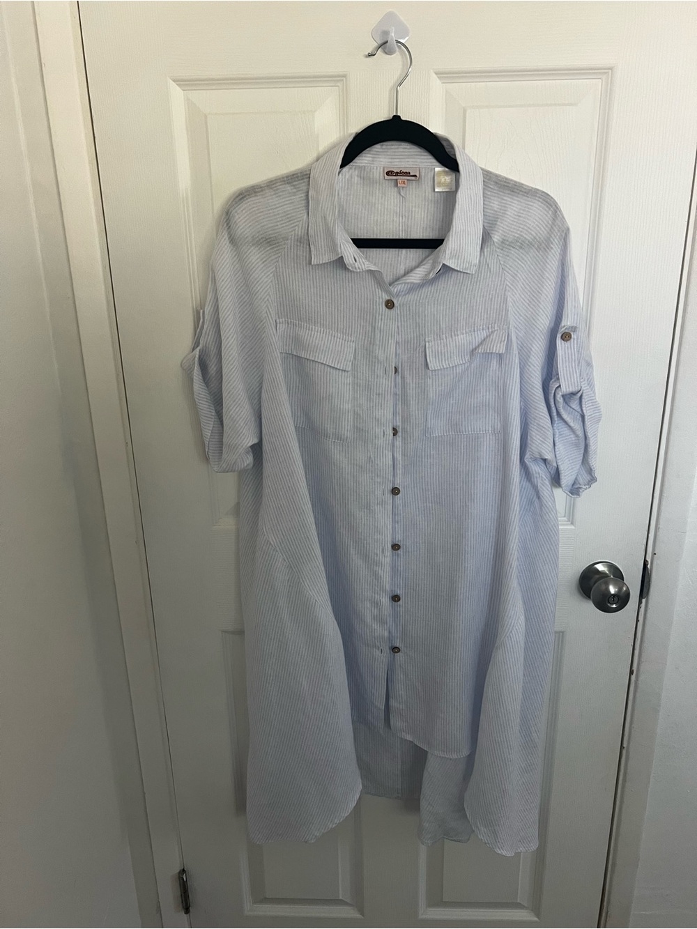 Light Blue Striped Women's Button-Front Camisole Tunic